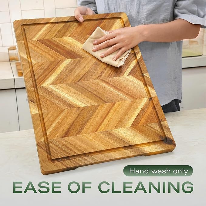 Howizz Solid Acacia Wood 20"x15" Large Cutting Board, Herringbone Chevron Cutting Board Large Grazing Board Charcuterie Serving Board, Non Toxic Natural Solid Wood Thick Wooden Chopping Boards