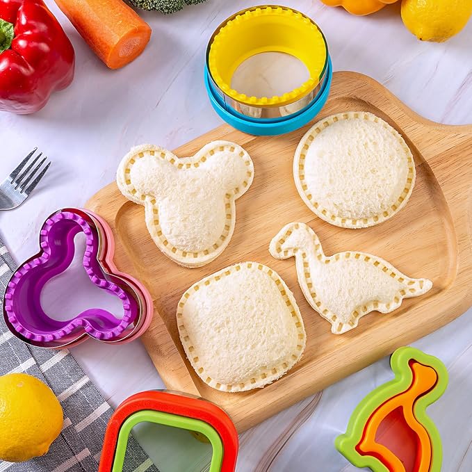 Sandwich Cutter for Kids Lunch 22 Pcs (LARGE), Nifogo Sandwich Maker, Cookie Cutters and Sealer Set, Bread Decruster, Dinosaur Mickey Square Circle Shape for Boys Girls