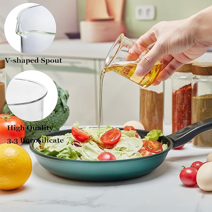 3 Piece High Borosilicate Glasss Liquid Measuring Cups, Includes 150ml(5OZ),250ml(8OZ),and 500ml(16OZ), Dishwasher, Freezer, Microwave, and Preheated Oven Safe, Essential Kitchen Tools