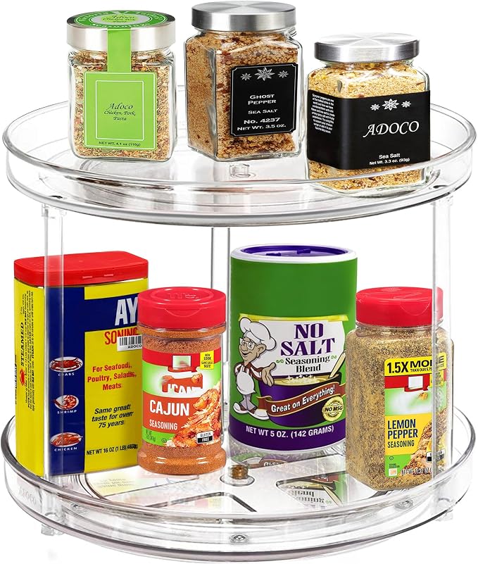 2 Tier Lazy Susan Bathroom Organizer, 9.25Inch Clear 360 Rotating Makeup Organizer for Vanity, Skincare Organizers Perfume Organizer, Spice Rack Organizer for Cabinet- Home Organization and Storage