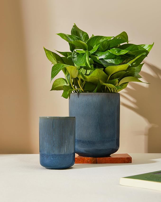 Pokini Utensil Holder, 7.3"+5.3" Ceramic Large Kitchen Utensil Holder for Countertop, Modern Spatula Holder for Counter, Kitchen Utensils Holder Utensil Crocks, Reactive Glaze Blue