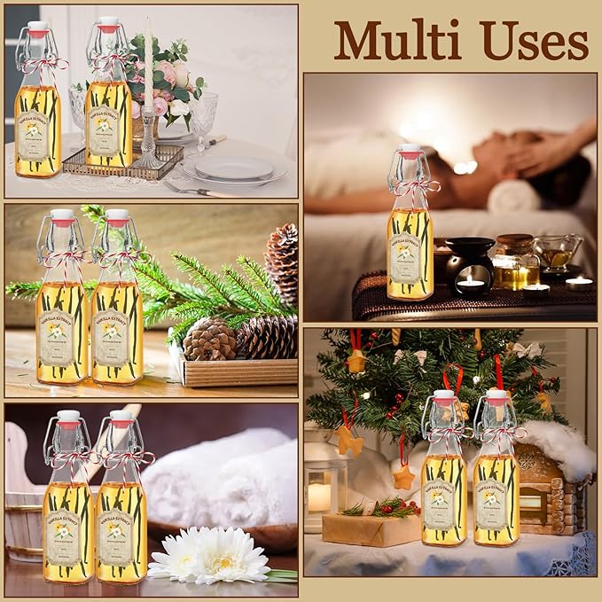 10 Pack Swing Top Glass Vanilla Extract Bottles 8 oz with Lids, Vanilla Extract Labels and Funnel, Glass Boston Bottles for Syrup Gift, Flip Top Jars