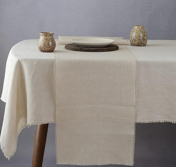 Linen Table Runner with Fringe- 14x48 Inch Natural, 100% Pure Linen Table Runner for Wedding, Party, Easter, Thanksgiving, Spring, Easter, Summer, Wedding – Machine Washable, Handmade