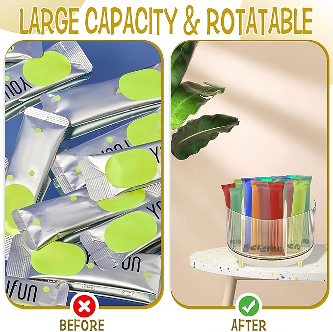 Drink Packet Organizer, Turntable Water Packet Organizer, Mix Drink Station Organizer, Pantry Organization Storage Bins for Kitchen Fridge Countertop Cabinet, 6 Parts for Snacks Packets Spices