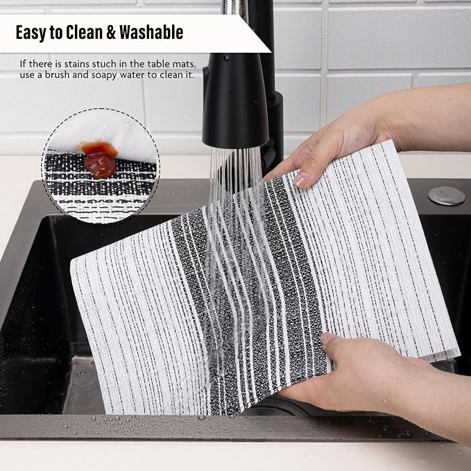 Winknowl Placemats, Set of 6 Heat Resistant Stain Resistant Woven Vinyl Insulation Place mats, Durable Washable Elegant Table Mats for Dining (White)