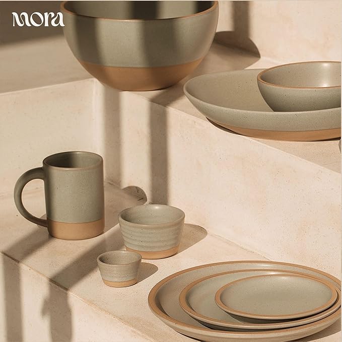 MORA Medium Mugs Set of 4, 16oz Ceramic Pottery Latte Mugs/Coffee Cups - Microwave and Dishwasher Safe - Peppercorn