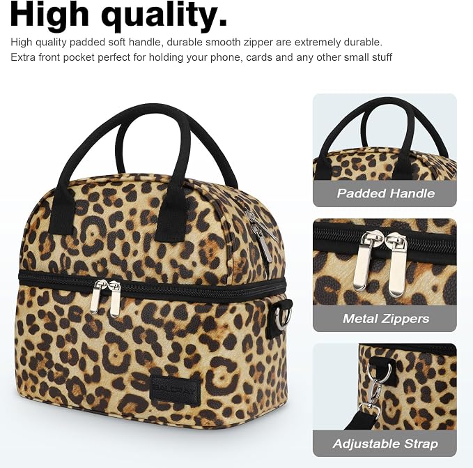BALORAY Lunch Bag for Women Men Insulated Lunch Box for Adult Reusable Lunch Tote Bag for Work, Picnic, School or Travel (Black/Beige),L