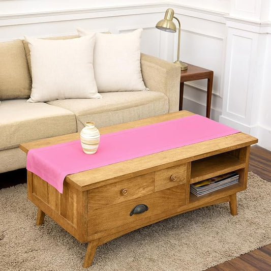 Solino Home Linen Flamingo Pink Hemstitch Table Runner 60 Inches - 100% Pure Linen Small Table Runner 14 x 60 Inch Ideal for Dresser and Coffee Tables, Summer - Classic Hemstitch