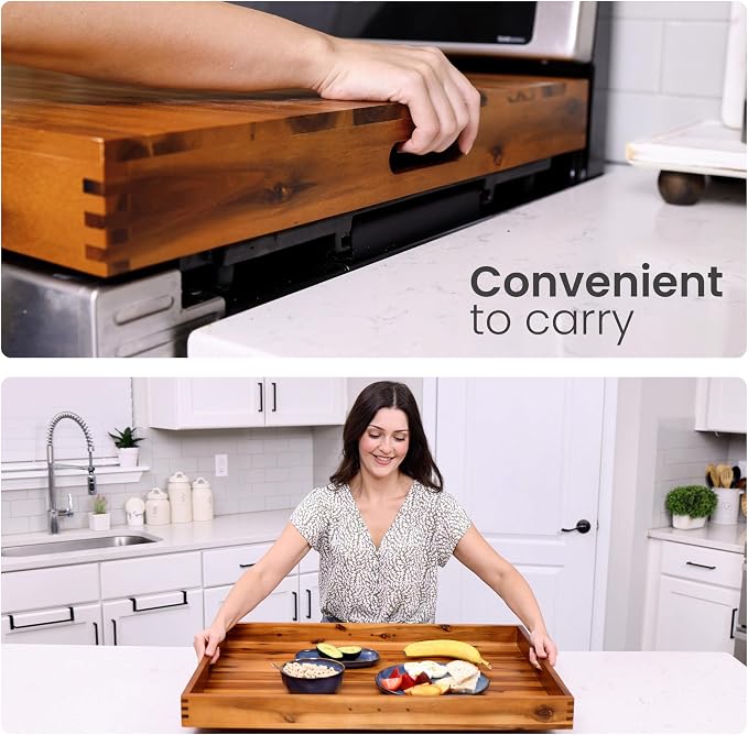 TIDITA Stove Top Covers for Electric Stove 30”x22” (Outer) / 28.9”x20.8” (Inner) - Acacia Wood Noodle Board for Gas Stovetop - Stove Top Covers for Gas Burners - Sink Cover For Counter Space