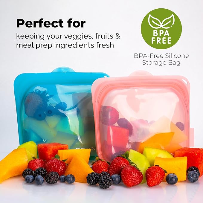 Reusable Silicone Food Storage Bags, 1000 ml Capacity, Leak Proof Freezer Silicone Bags, Easy To Clean Reusable Travel Bag, Green