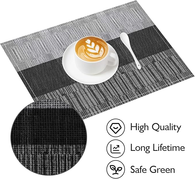 Niviy Black Halloween Placemats Set of 4, 12x18 Inch Washable Easy to Clean Heat-Resistant Anti-Skid Indoor Outdoor Table Mats for Holiday Party Kitchen Dining Room Decoration