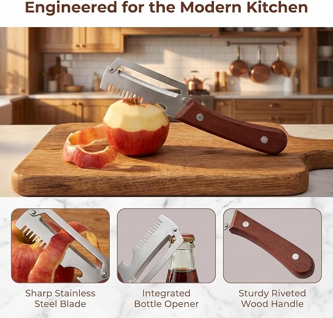 Multifunctional Vegetable Peeler - Vegetable Peeler with Bottle Opener, Stainless Steel Peeler with Wooden Handle, Fruit Peeler for Kitchen, Camping, Travel 2PC