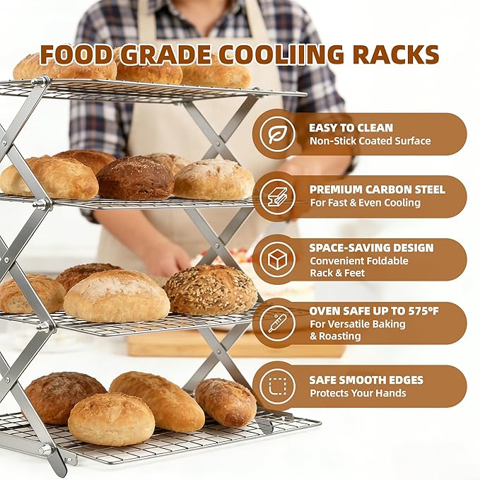 5 Tier Collapsible Cooling Rack with Adjustable 6 Setting Design stackable wire rack for baking sheet for Cookies Baking Gifts for Women