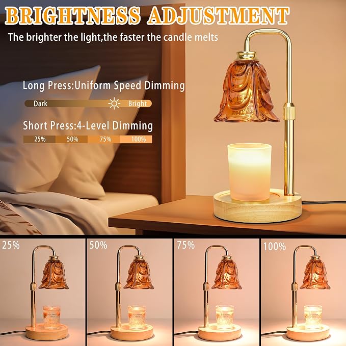 XJZJY Candle Warmer Lamp with Timer Dimmer, Adjustable Height Brown Tulip Candle Wax Warmer, Christmas Birthday Gift for Mom Women, House Warming Gifts for New Home Bedroom Decor,Brown