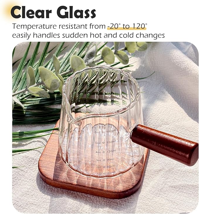 Espresso Measuring Cup with Handle, Espresso Pouring Cup, Espresso Shot Cup, 6oz Glass Measuring Cup For Coffee, Milk, Tea, Baking and Cooking (Clear 180ml)