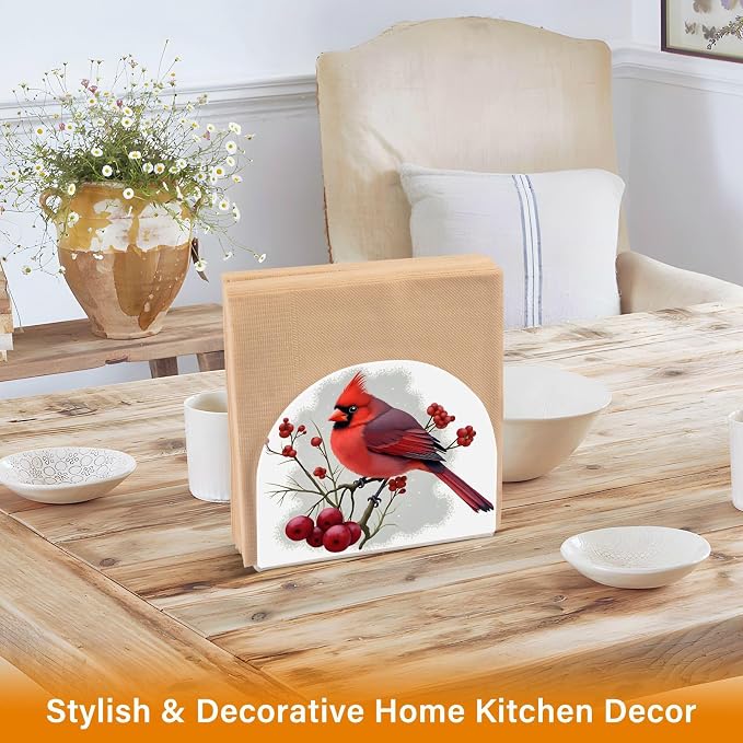 Winter Red Bird Napkin Holder for Tables Paper Cocktail Napkin Holders for Kitchen and Dinning, Acrylic Dinner Napkin Dispenser for Restaurant Home Decor Bar Accessories 1 Pack
