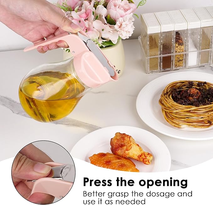13.5oz Glass Syrup Dispenser with No-Drip Stainless Steel Spout - Honey Jar, Maple Syrup Pourer & Oil Cruet - Pink Kitchen Container for Pancakes & Waffles