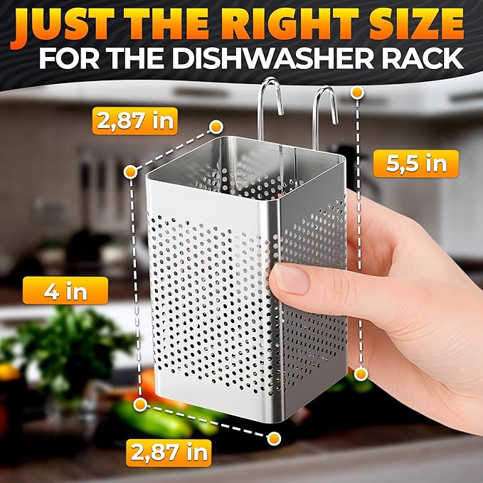 Dishwasher Chopstick Basket – 2.87" x 2.87" x 4" Stainless Steel Utensil Holder, Rust-Resistance Chopstick Holder for Dishwasher Basket – Hanging Caddy for Organizing Chopsticks, Straws and Teaspoons