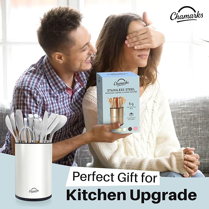 3-in-1 Kitchen Utensil Holder for Countertop with Knife Block and Silverware Caddy. (White)
