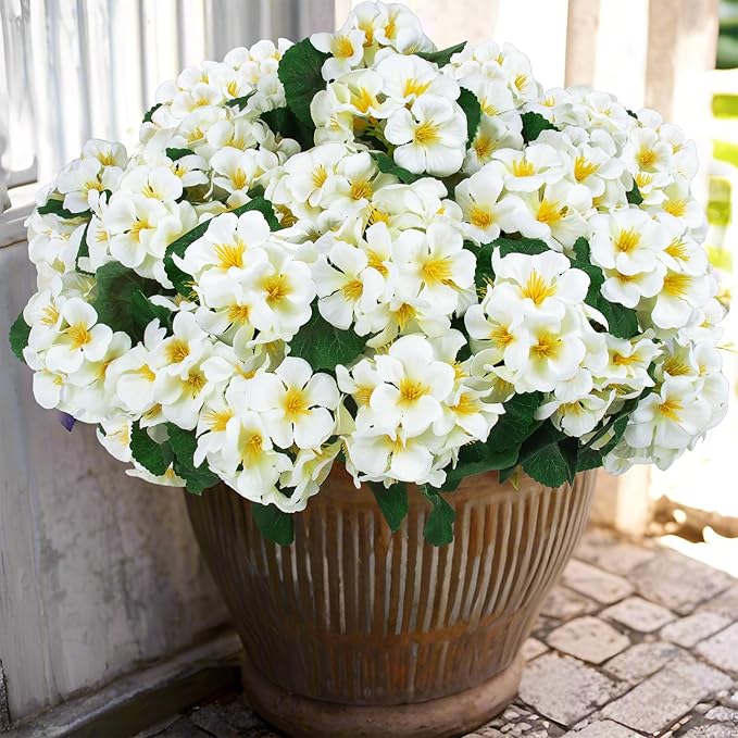 Hananona 12 Pcs Artificial Geranium Flowers for Outdoors Geranium Silk Flowers Outdoor UV Resistant Garden Plants Faux Flowers for Home Kitchen Table Centerpieces Decor (12, Snow White)