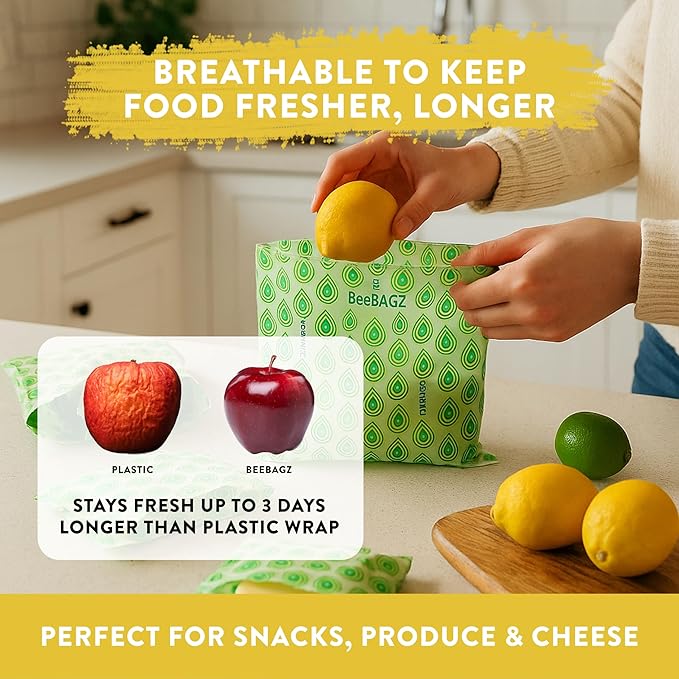 BeeBAGZ - 1 Pack - Beeswax Wrap Storage Bag - Plastic and Silicone Free - Reusable Beeswax Food Wraps Bags(1, 11” x 14” (Green)