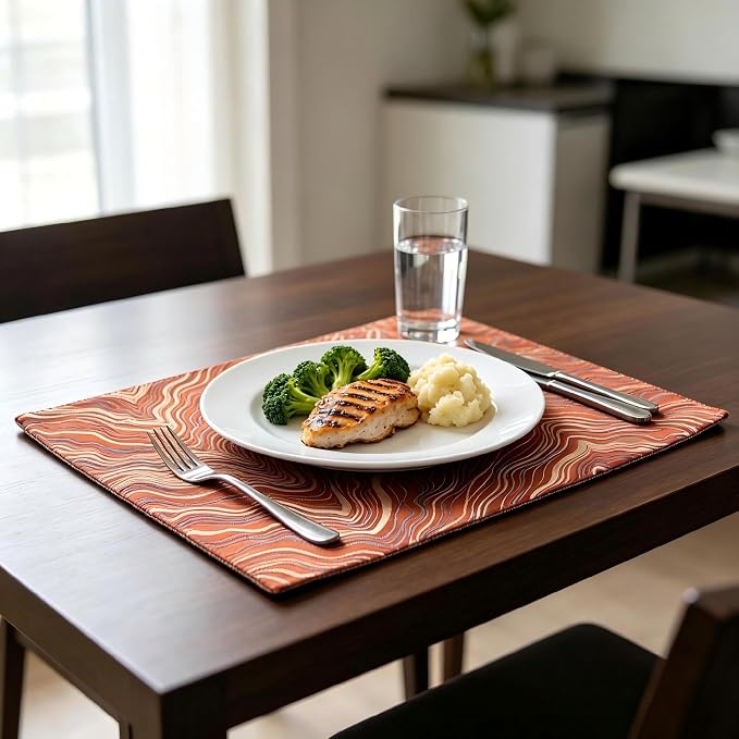 Orange Placemats Set of 4, 12x18 Inch Mountain-Inspired Jacquard Place Mats, Double Sided Reversible Non Slip, Irregular Woven Texutre Table Mats, Modern Dining Table Decor for Kitchen