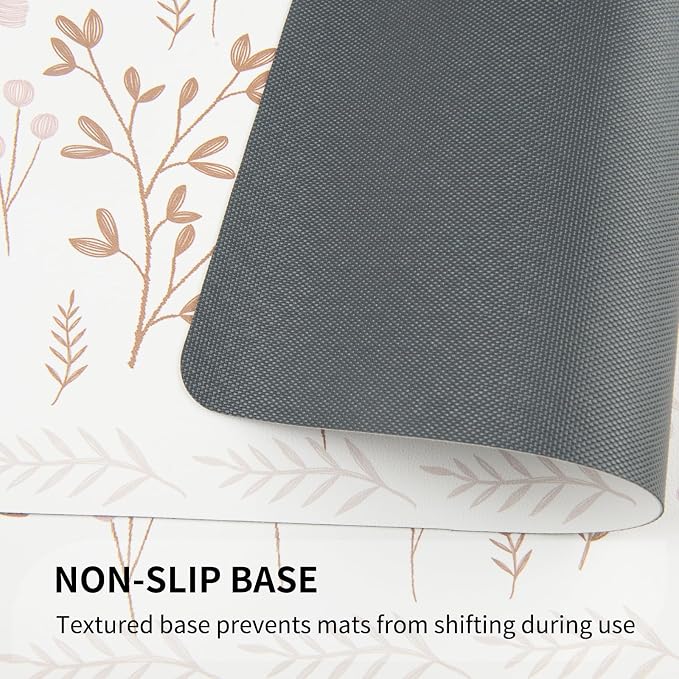 QIYI Placemats Set of 6, 12x18 Inch Faux Leather Place Mats for Kitchen Dinning, Heat Resistant Anti Slip Floral Table Mats, Waterproof Wipeable Washable Placemat Party Beige Table Décor, Pink Flowers