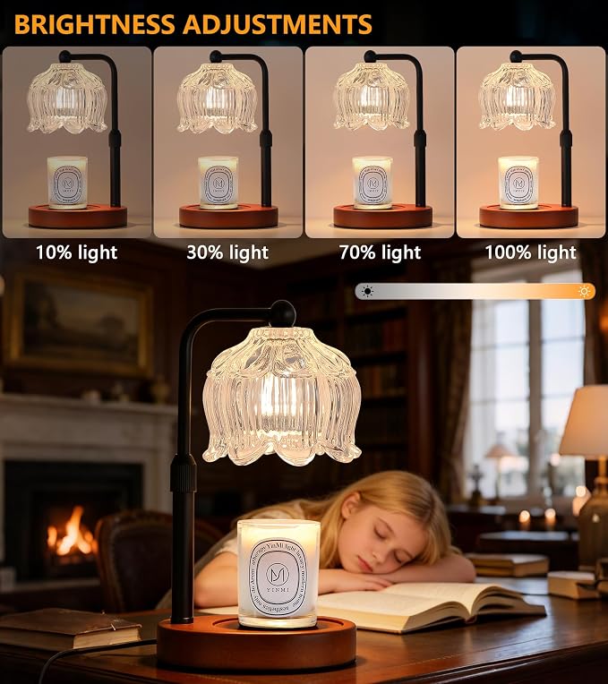 Candle Warmer Lamp for Flower-Shaped Glass,Wax Melt Warmer for Jar Candles, Black Candle Warmer Lamp with Timer Dimmable, Birthday Mother's Day Valentines Gifts for Women Mom Sister Wife Bedroom
