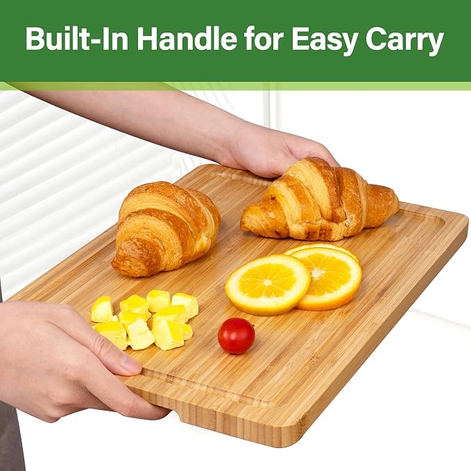 Bamboo Cutting Board For Kitchen, Bamboo Cutting Board Set of 3 with Juice Groove, Double-Sided Chopping Board Serving Board for Meat, Vegetables and Cheese