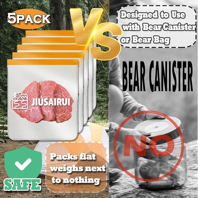 JIUSAIRUI Odor Proof Bear Bags for Food Backpacking: 5Pack Reusable Bear Proof Food Storage Designed to Use with Bear Canister for Backpacking fit Camping Hiking Water Sports