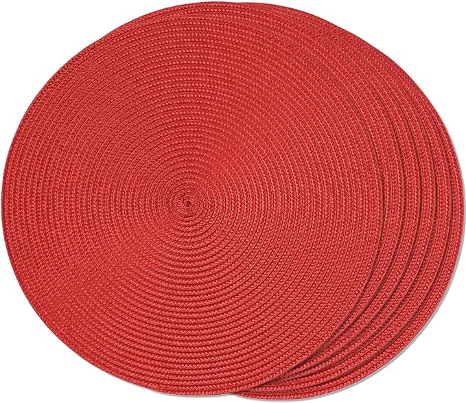 FunWheat Round Braided Placemats Set of 6 Place Mats for Dining Tables Woven Washable Non-Slip Table mats Small 13 inch(S Red, 6pcs)