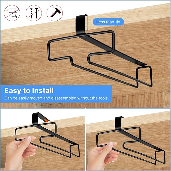 4 Pcs 10 Inch Wine Glass Rack Under Shelf, Stemware Holder for Bar, Kitchen, Pub (Black)