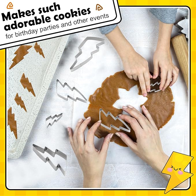 Havawish 4 Pcs Cookie Cutter Set 2 in to 5 in Cookie Cutter Stainless Steel Cookie Cutter for Baking Fondant Fruit Bread Birthday Party Decorations(Lightning Bolt)