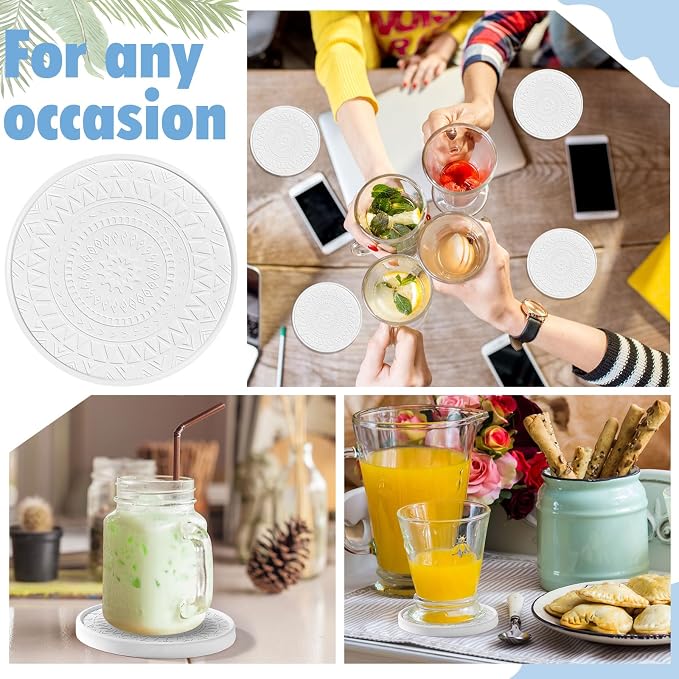 Photect Diatomaceous Earth Coasters Set with Holder Absorbent Stone Drink Coasters Instant Drying Tray for Tabletop Protection Home Decoration Housewarming Gift(White,4 Pcs)