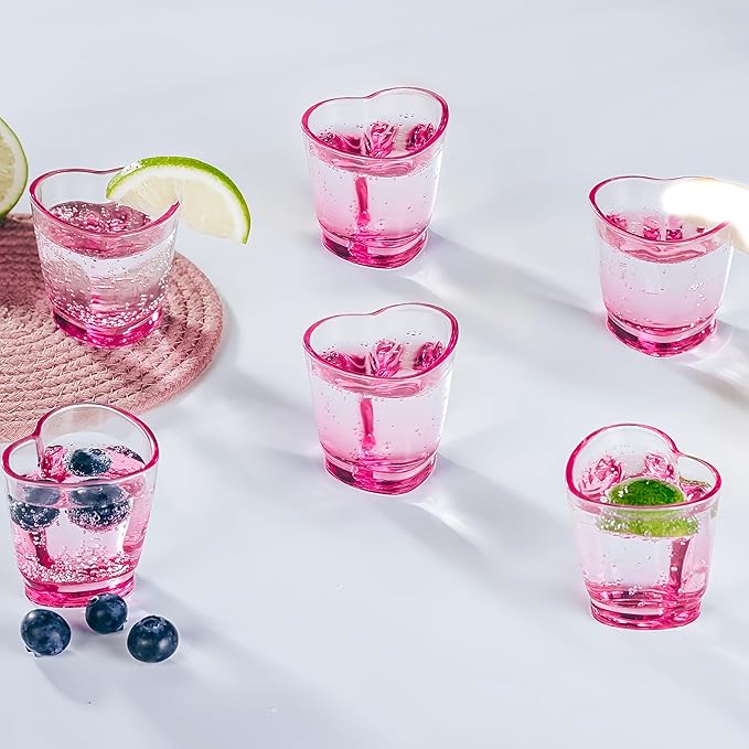 ZZYFGH 6 Pack Pink Shot Glasses Set, Heart Shaped Shot Glasses Set 1.5 oz Shot Glass with Heavy Base, Shot Glasses for Whiskey, Tequila, Vodka, Spirits & Liquors, Mother's Day Decor