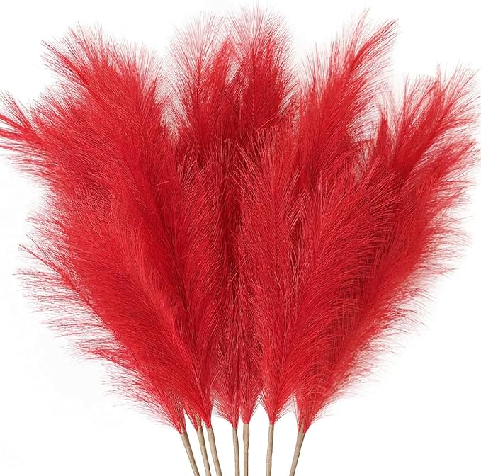 ZIFTY Boho Decor 7-Pcs 38"/3.1FT Faux Pampas Grass Large Tall Fluffy Artificial Fake Flower Bulrush Reed Grass for Vase Filler Farmhouse Home Wedding Decorations (Red)