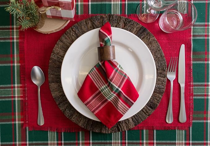 DII Jute Burlap Collection Kitchen Tabletop, Placemat Set, 13x19, Solid Tango Red, 6 Count