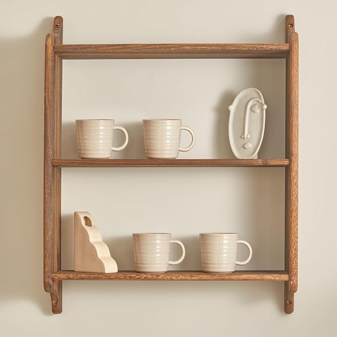 Bico Ceramic Coffee Mugs Set of 4, 17 oz Stoneware Coffee Cups with Handle and Ribbed Texture, Lead-Free Microwave and Dishwasher Safe, Warm Earthy Mug Set for Tea, Latte, Hot Chocolate (Light Beige)