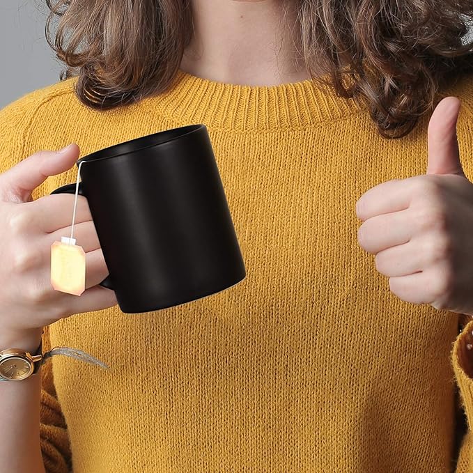 harebe 11 OZ Classic Coffee Mugs Set of 4, Family Ceramic Cup for Coffee, Tea, Cocoa and Mulled Drinks, Matte Black