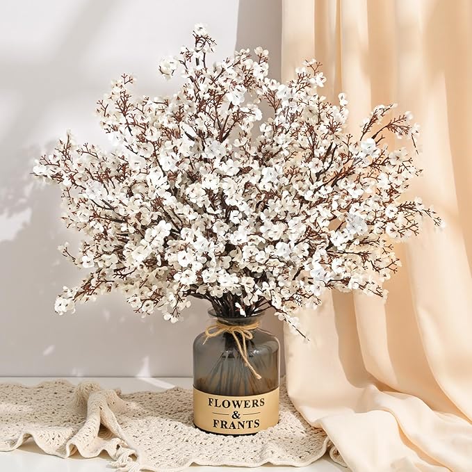 Waipfaru 6 Pcs Fake Flowers Babys Breath Silk, Real Touch White Artificial Flowers Bulk with Bendable Stems, White Faux Flowers Babys Breath for Spring Summer Wedding Valentine's Day Party Table Decor