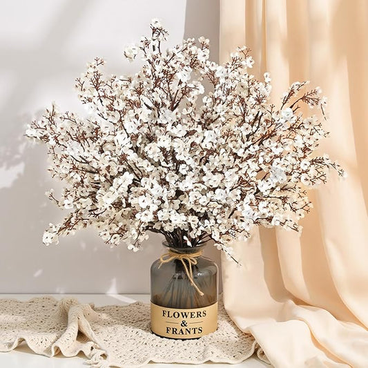 Waipfaru 6 Pcs Fake Flowers Babys Breath Silk, Real Touch White Artificial Flowers Bulk with Bendable Stems, White Faux Flowers Babys Breath for Spring Summer Wedding Valentine's Day Party Table Decor
