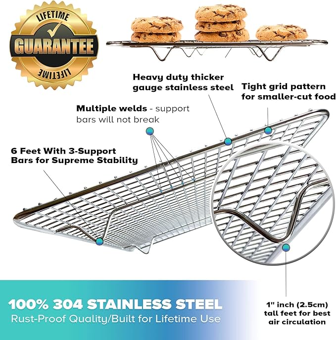 KITCHENATICS Stainless Steel Cooling, Baking & Roasting Racks - Heavy Duty Wire Metal Racks, Oven, Grill & Dishwasher Safe (2 Pack - 1 for Jelly Roll Pans 10" x15” & 1 for Quarter Sheet Pans