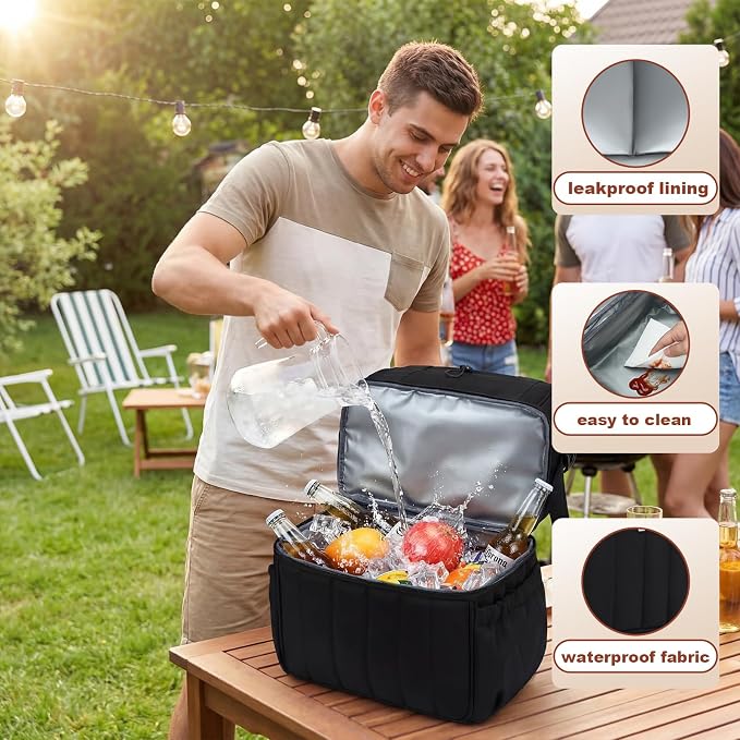 LOIDOU Lunch Bag for Women Men, Double Layer Leakproof Lunch Box, Insulated Quilted Reusable Tote Bags Large Capacity Work Lunchbox for Adult, Office, Nurse, Teacher