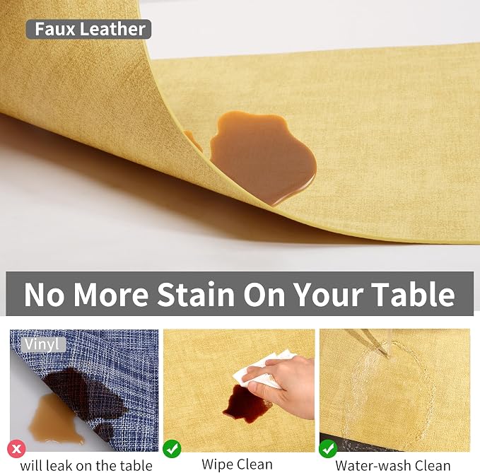 Maxpearl Faux Leather Placemats Set of 4 - Waterproof - Wipe Clean - Heat Resistant - Anti Slip Dining Table Place Mats, Suitable for Indoor & Outdoor Use, 17’’×12’’, Light Yellow