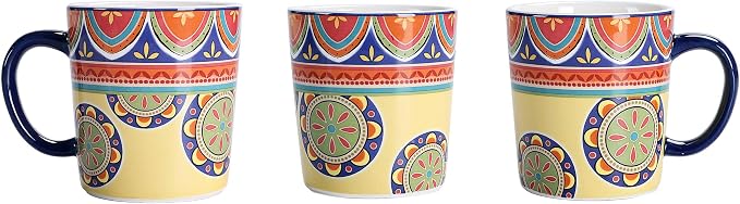 Bico Tunisian Ceramic Coffee Mugs Set of 4, 18 oz Large Tea Cups with Handle, Aesthetic Latte Mugs for Cappuccino Cocoa, Lead-Free, Dishwasher and Microwave Safe, Housewarming Gift