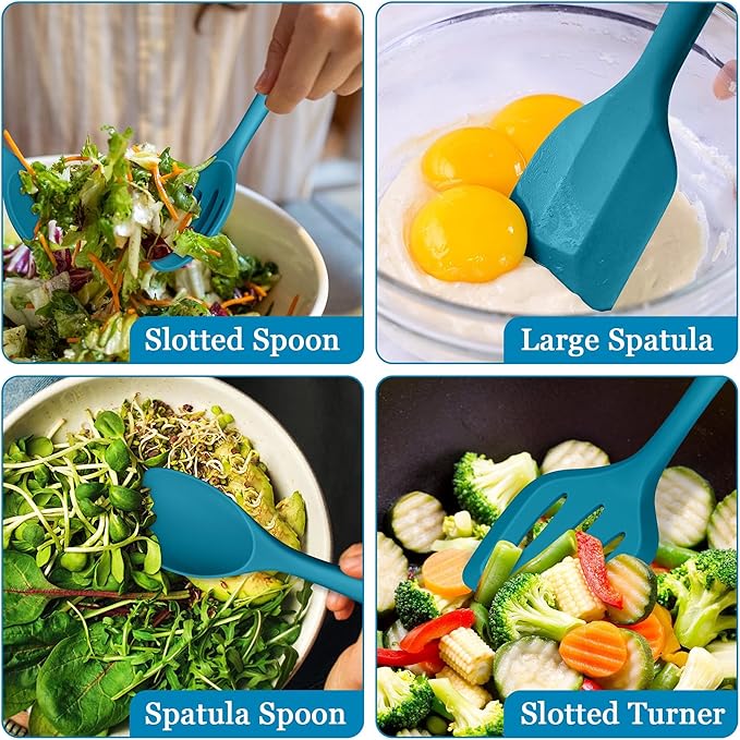 LIANYU 8Pcs Kitchen Utensils Set, Heat Resistant Spatula Set, Cooking Tools Gadgets for Nonstick Cookware, Includes Silicone Spatula, Ladle, Spoon Turner, Dishwasher Safe, Blue