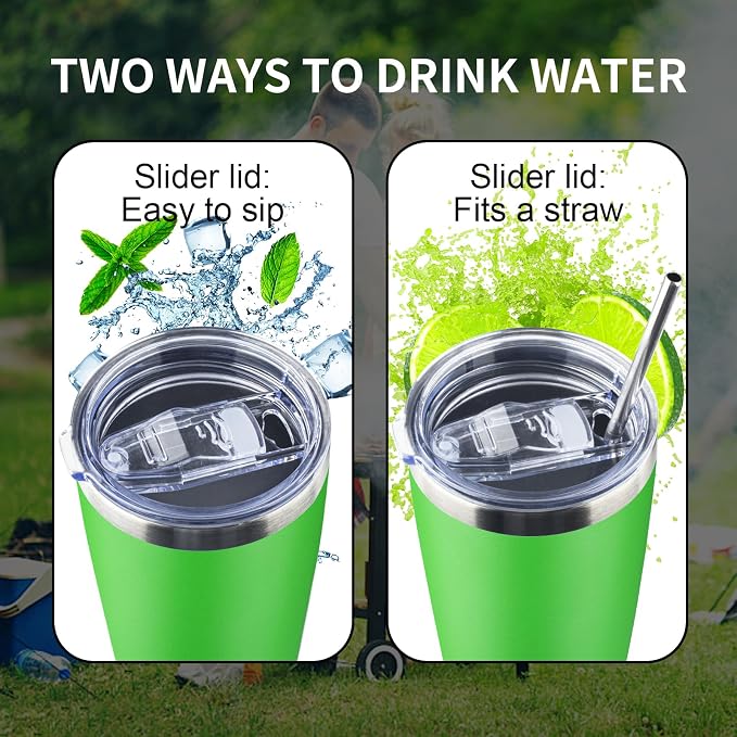 20oz Tumbler with Lid and Straw Double Wall Powder Coated Vacuum Insulated Coffee Tumbler Stainless Steel Insulated Travel Coffee Mug Spill-Proof Thermal Cup for Hot and Cold Beverage,Avocado Green