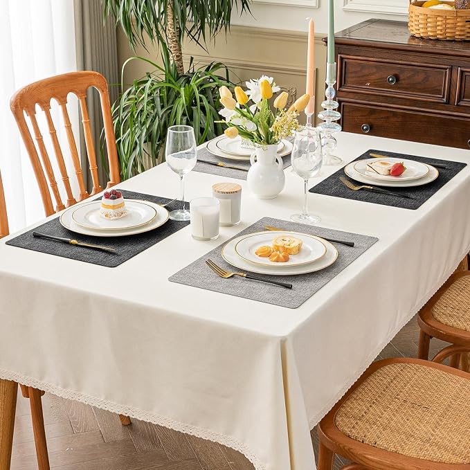 Romanstile Vinyl Placemats Set of 8, Reversible Faux Leather Heat Resistant Wipeable Table Mats, Waterproof Washable Non-Slip Table Placemats for Dining/Kitchen/Outdoor (Grey Light Grey, 12" x 17")