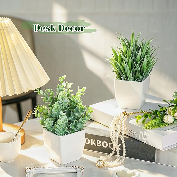 Der Rose 2 Pack Small Fake Plants Mini Artificial Potted Plants for Table Desk Home Laundry Room Bathroom Office Decor