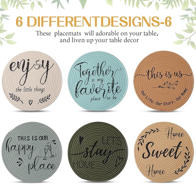 13 Inch Round Cotton Placemat Set of 6 Woven Boho Coasters Table Mats Dining Table Setting Decor Washable Heat Resistant Farmhouse Circle Place Mats for Home Accessories(Brown)